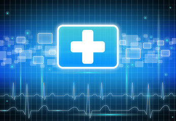 Obraz premium Modern first aid sign on blcak and blue background