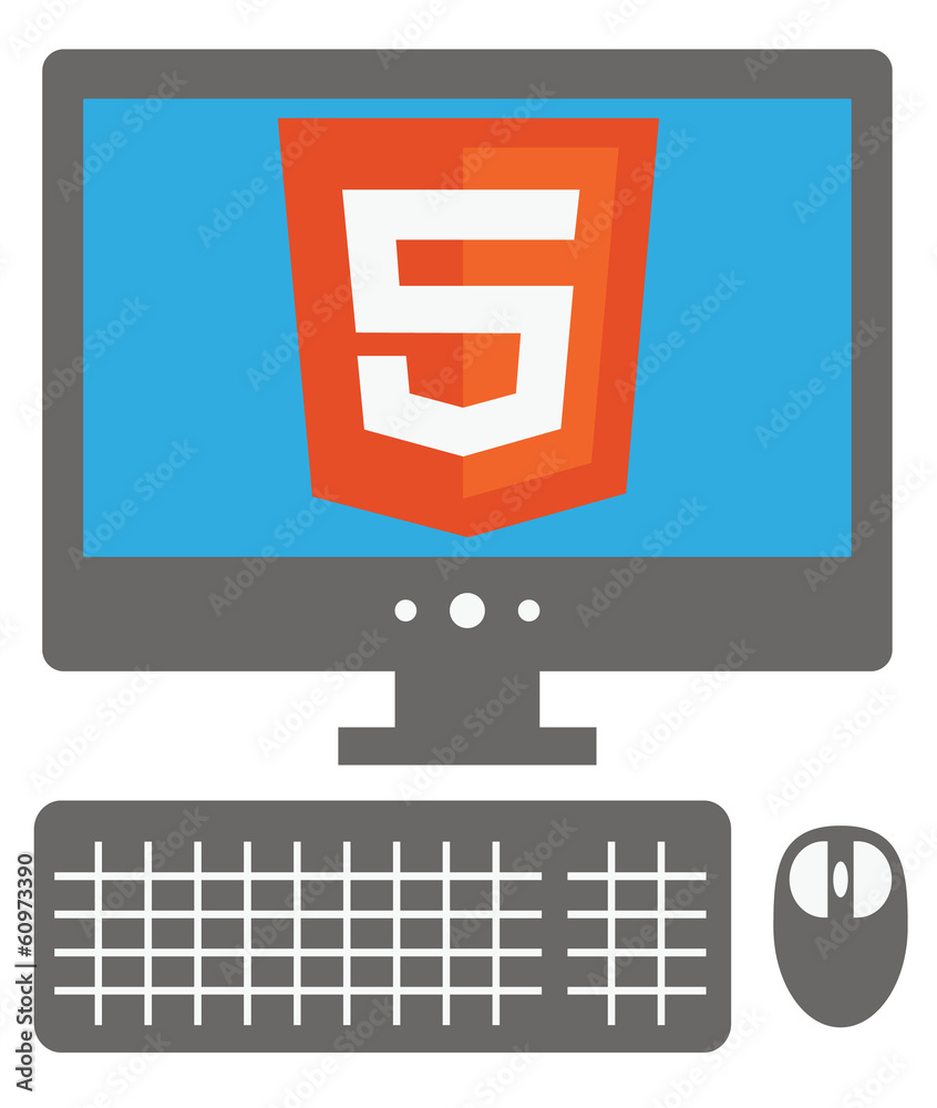 Poster vector icon of personal computer with html5 sign on the screen,