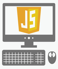 vector icon of personal computer with javascript shield on the s