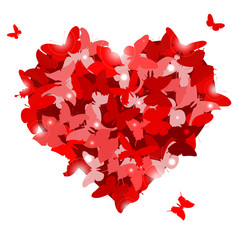 Fototapeta na wymiar Red heart with butterflies for Valentine's day. Love concept.