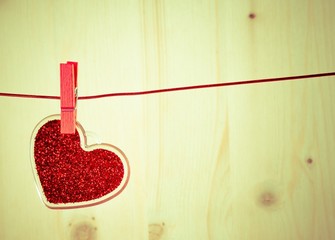 vintage decorative heart hanging on wood, vintage valentine day