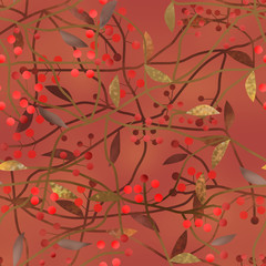 Seamless floral berry pattern on brown background