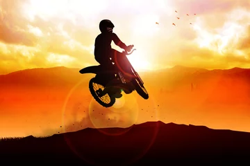 Badkamer foto achterwand Motorsport Silhouette of a man figure riding a motocross