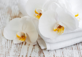 Orchids and spa towel