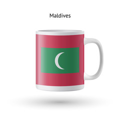 Maldives flag souvenir mug on white background.