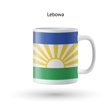 Lebowa flag souvenir mug on white background.