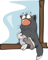Black cat at the window cartoon