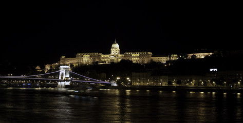 Fototapeta na wymiar Illuminated Chain Bridge and Royal Palace, Budapest, Hungary