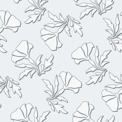 Abstract grey flowers, seamless pattern