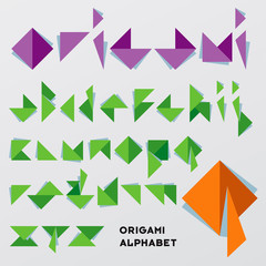 Origami alphabet, paper letters. Japanese art.