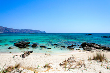 Fototapeta na wymiar Elafonissi beach with turquoise water, Crete, Greece
