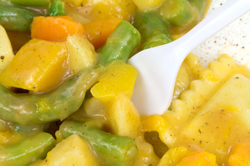 Close view of a ravioli meal fork