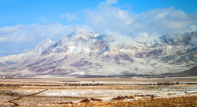 Snow covered mountains in central Iran, near Yazd