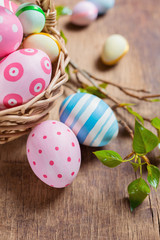 Easter eggs on a wooden surface