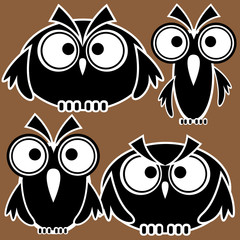 icons owls isolated on brown background