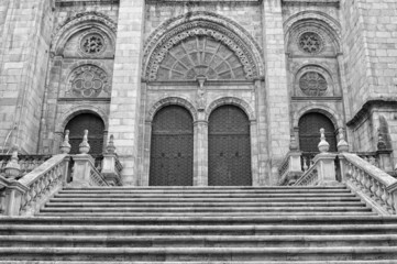 Cathedral portico entrance in Ourense, Galicia, Spain