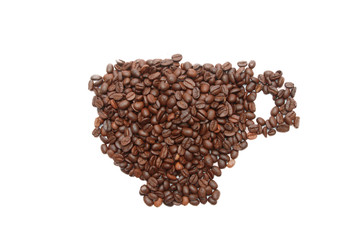roasted coffee beans in a shape of coffee cup