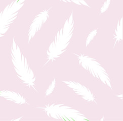 Pink pattern with white feathers vector