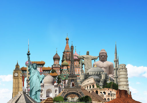 Travel the world monuments concept
