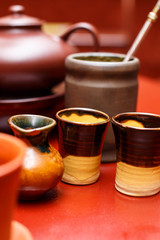 Clay shot glasses and other tableware