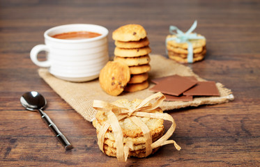 Festive cookies and chocolate on linen