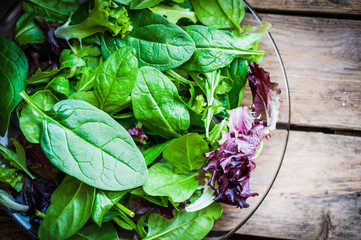 Freshh green salad with spinach,arugula,romane and lettuce - Powered by Adobe