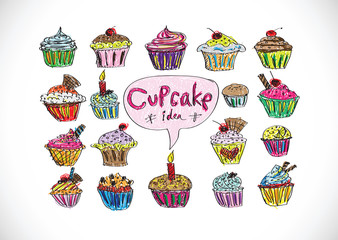 colorful delicious cupcakes vector illustration