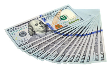 Heap of U.S. dollars isolated on white background