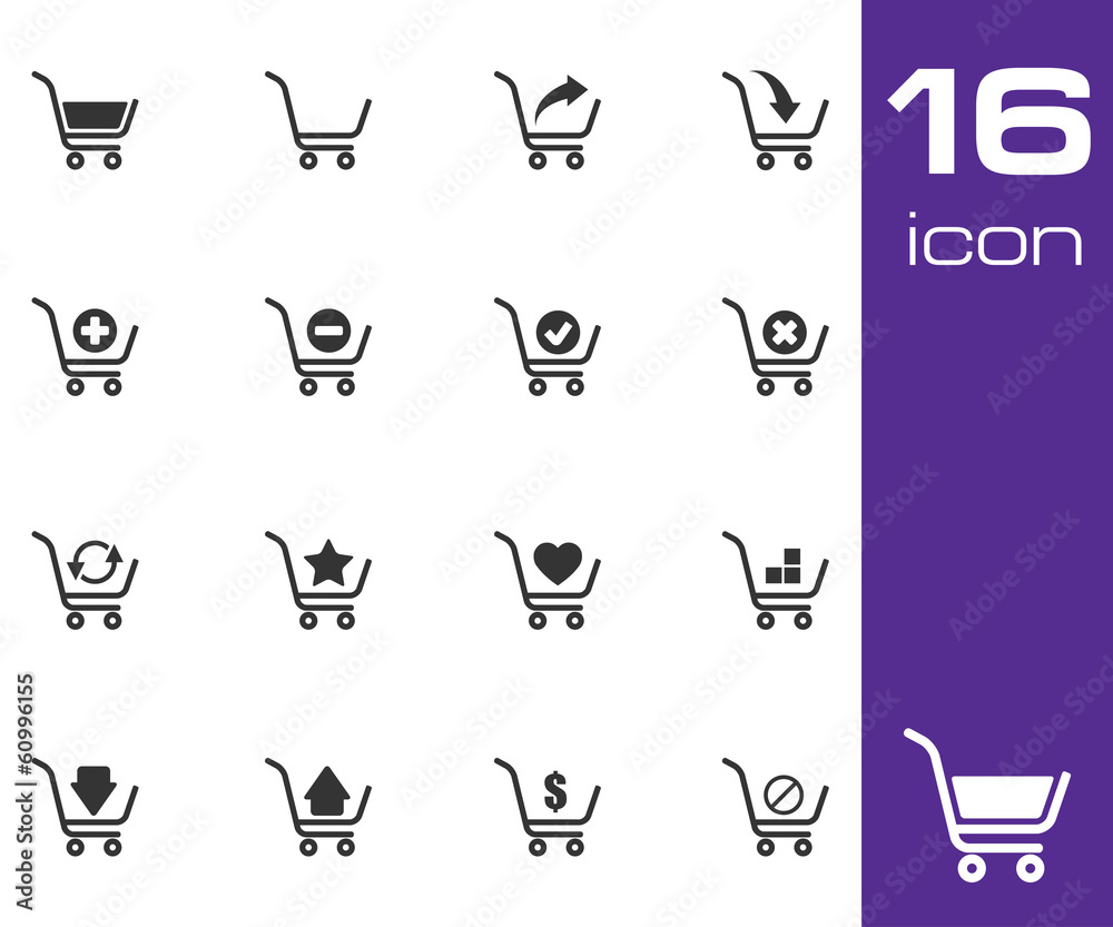 Poster vector black shopping cart icons set