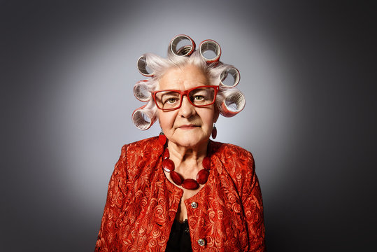 grandma with curlers