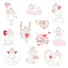 Set of cute Angels and Cupids - Love, Wedding, Valentine's Theme