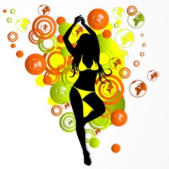 sexy girl silhouette with world symbols