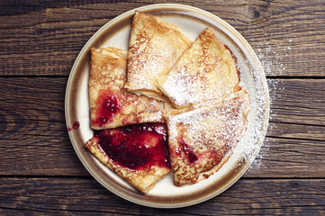 Fried pancakes with jam