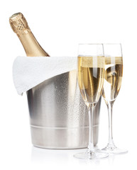 Champagne bottle and two glasses