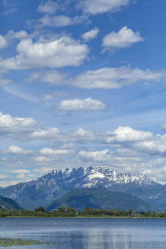 Spring clouds in the blue sky of Lake Alserio