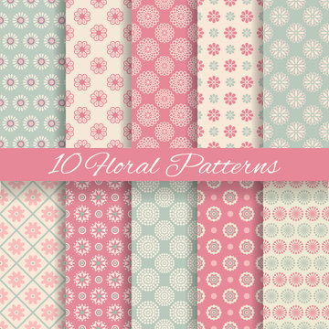 Floral different vector seamless patterns (tiling).