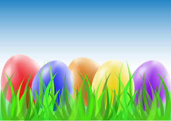 Easter eggs on the green grass