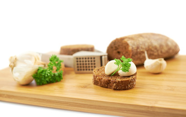 Bread, garlic and parsley composition
