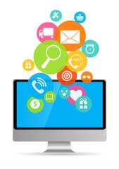 Business Internet for Different Electronic Devices Concept. Vec