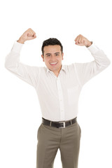 Fototapeta premium Portrait of a hispanic energetic young business man