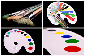 Paints and brushes palette