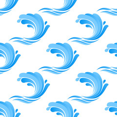 Seamless pattern of blue curling waves