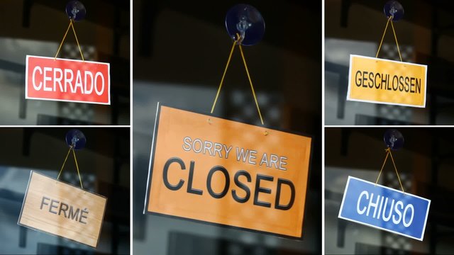 Open and closed signs (5 languages) - Open to closed - compositi