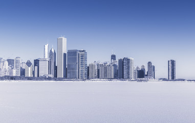 Chicago downtown view in winter scenery