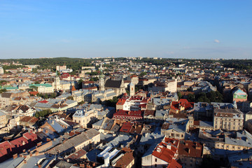 Fototapeta na wymiar view to the house-tops of Lvov city
