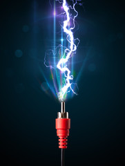 Electric cable with glowing electricity lightning
