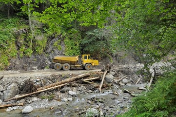 Yellow mining dump truck