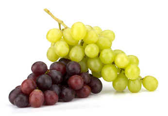 Green and red grape bunch isolated on white background
