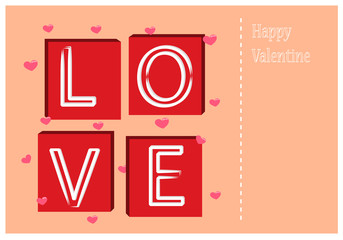 Love text and heart vector of valentine's day