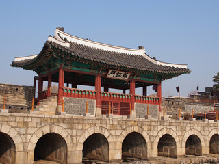 Fototapeta na wymiar Hwahongmun of Hwaseong Fortress in Suwong, South Korea